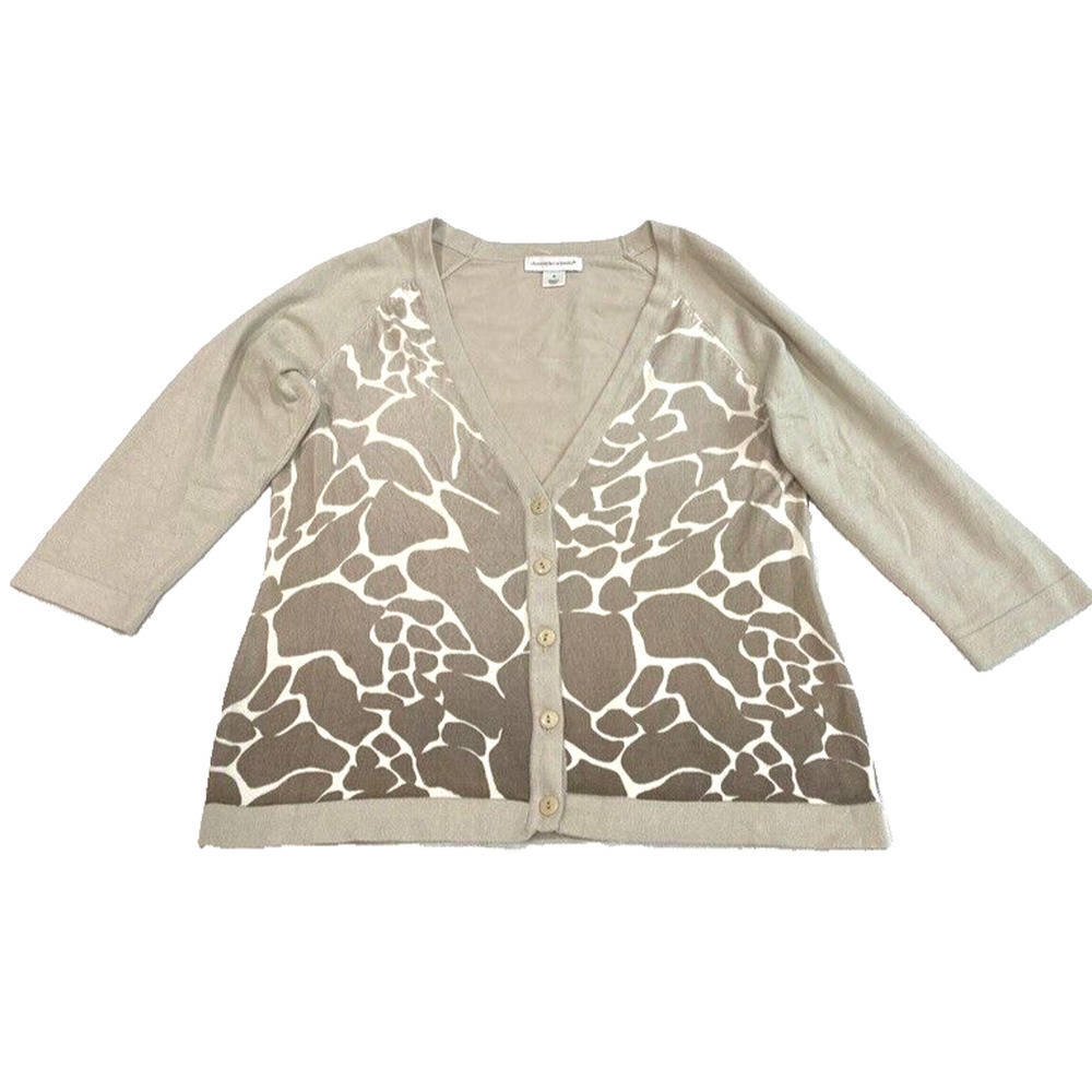 Christopher & Banks Cardigan Tan V-Neck Button 3/4 Sleeve Womens Size M
